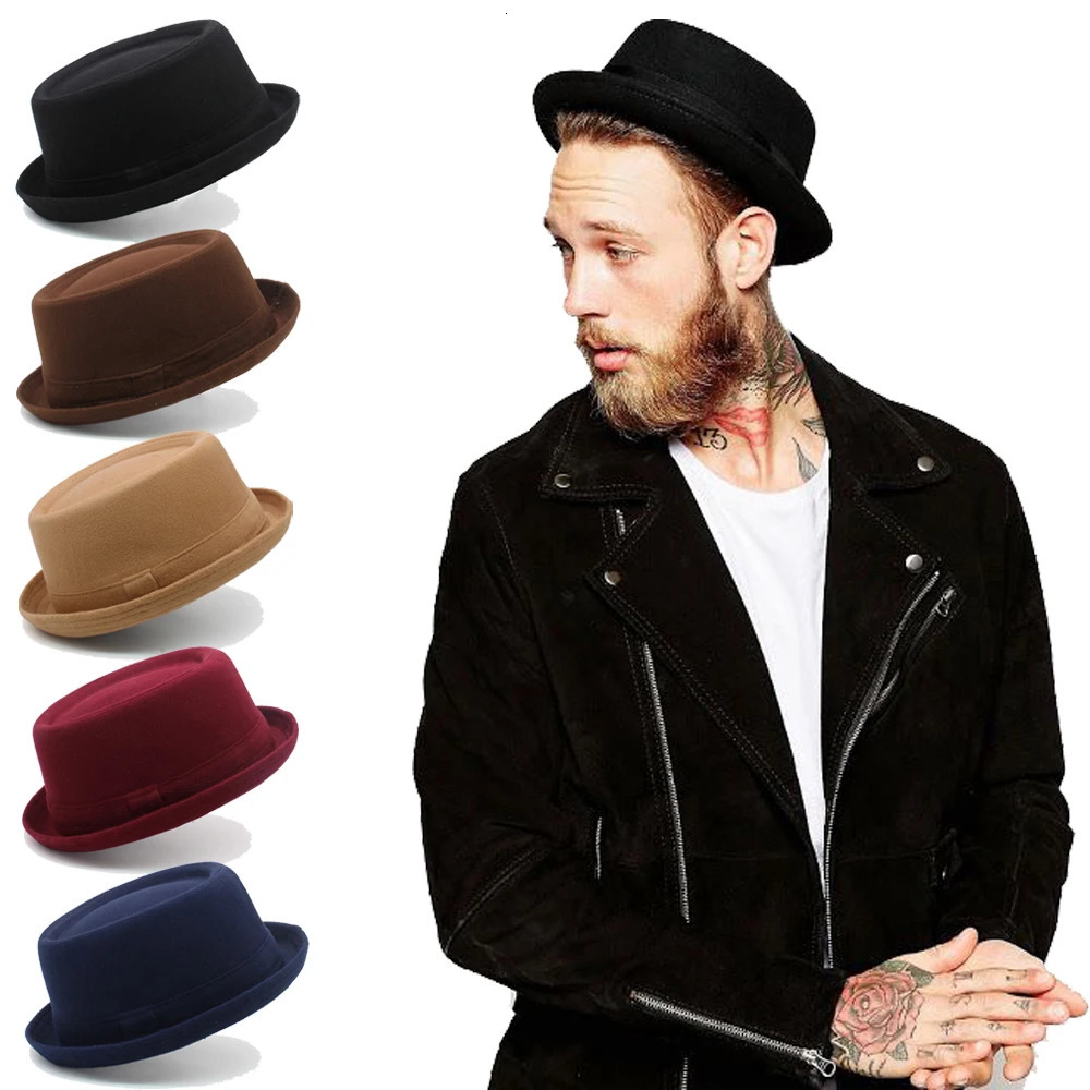 Size 3 Mens Wool Pig Pie Hat Retro Fedora Hat Trilby Sunhat Classic Jazz Party Outdoor Travel Street Style 250325