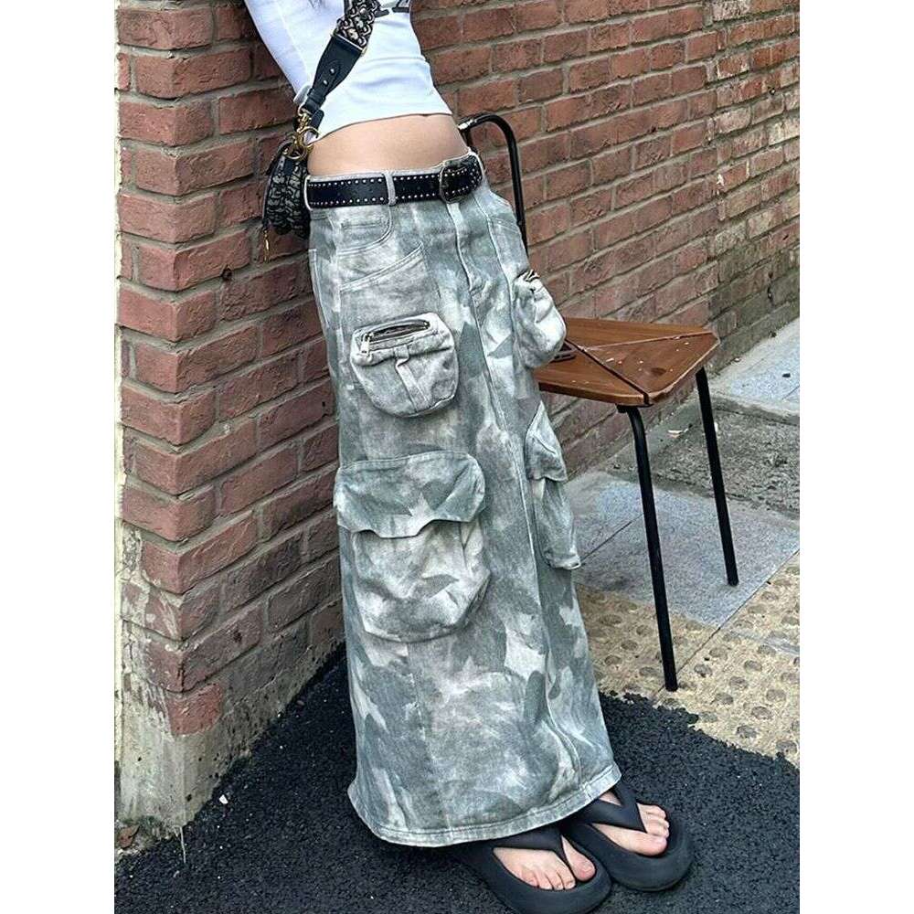 American Plus Size Multi Pocket Camouflage Workwear For Children's Autumn And Winter New Y2k Millennium Style Spicy Girl Slimming Denim Skirt