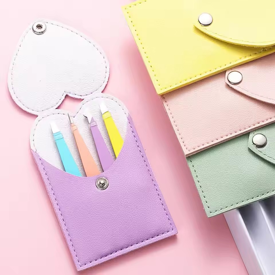 4Pcs Eyebrow Hair Removal Tweezers Set Brows Lashes Brows Face Trimming Forceps Scissors With Leather Case Beauty Makeup Tools
