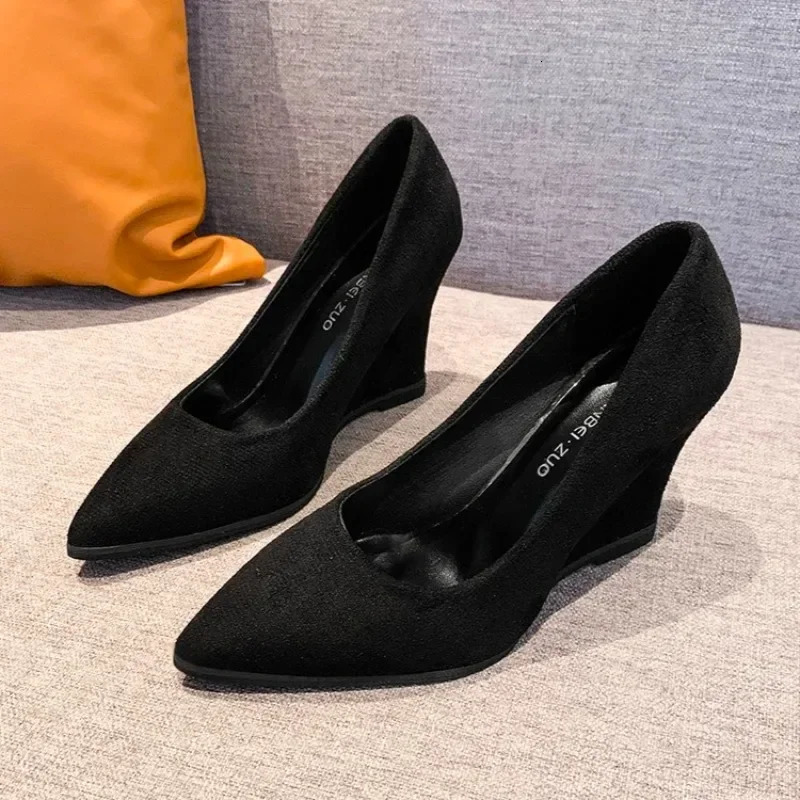 Pointed Toe Women Wedges Shoes Suede Elegant High Heels Shoes Woman Trend Dress Party Fad Walking Pumps Mujer Zapatos 250325