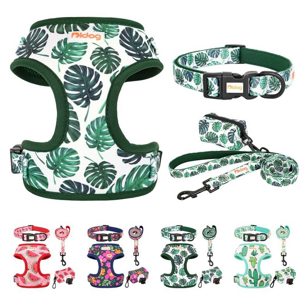 Mesh nylon dog collar seat belt garbage bag set printed pet seat belt vest collar with garbage bag X250326