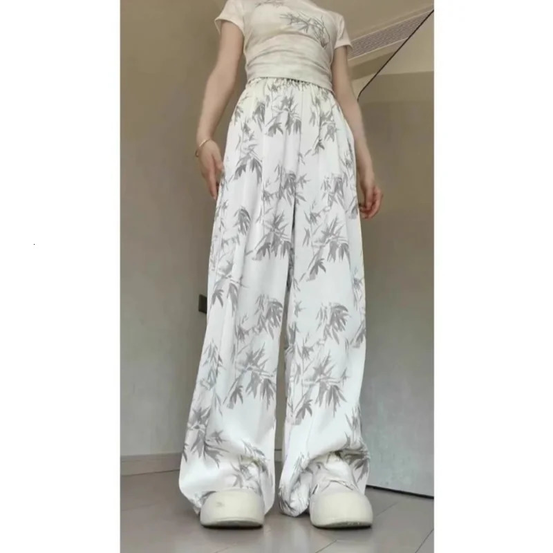buckle tie dye short sleeved T-shirt for women bamboo leaf wide leg pants casual and fashionable womens two-piece set 250321