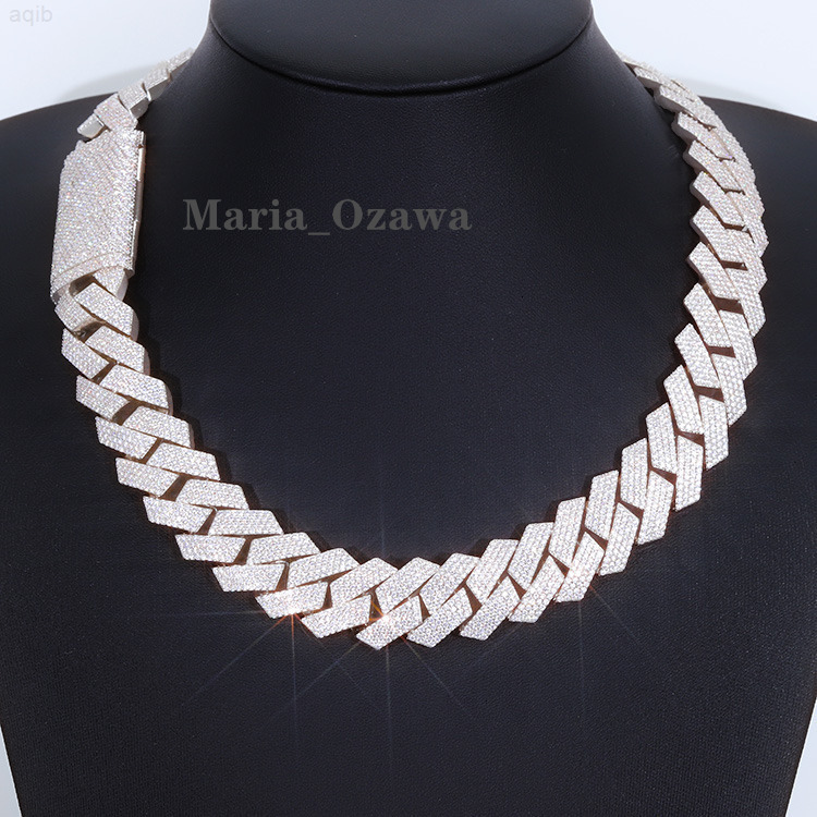 Passed Test Heavy Chain 16mm 18mm 20mm Iced Out S925 Silver White Gold Plated with 4rows Iced Out Moissanite Cuban Chain Link