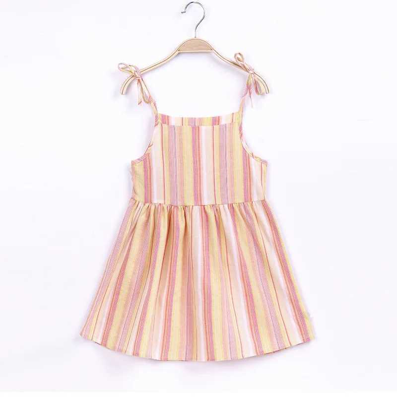2017 Summer Girls Korean Strappy Dress Childrens Pink Sleeveless Printed Dress Baby Cotton and Linen Casual Princess Dress W250326