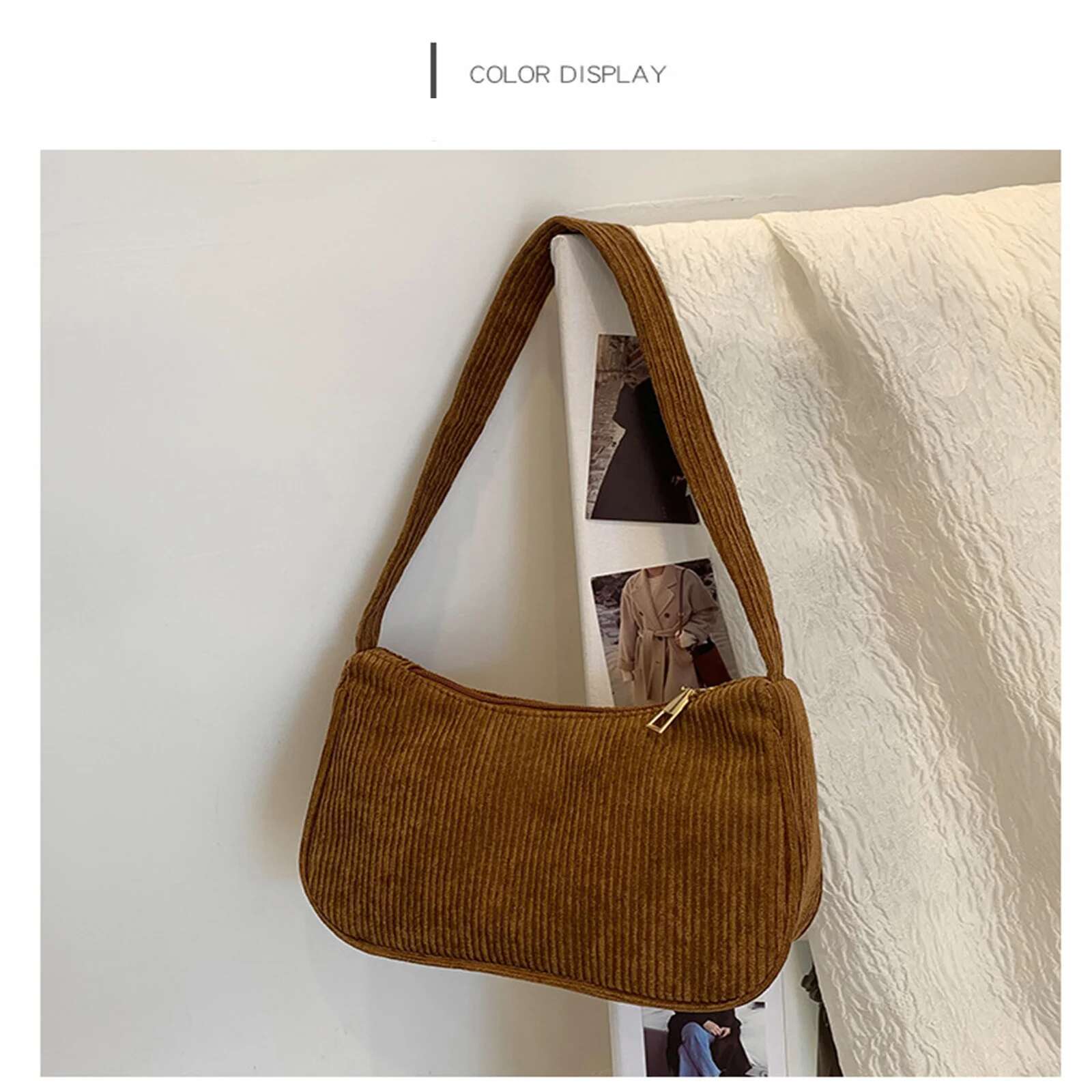 Vintage Women'S Handbags Corduroy Underarm Bag Casual Women Shoulder Bags Solid Color Zipper Female Handbag Clutch New Fashion