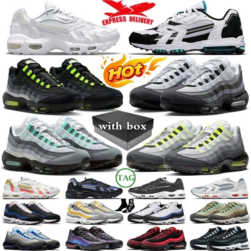 With box designer shoes Neon 95s 96s for men women running shoes daily outfit sneaker Triple Black White Red Geen Blue Pink Navy mens outdoors trianers size 36-46