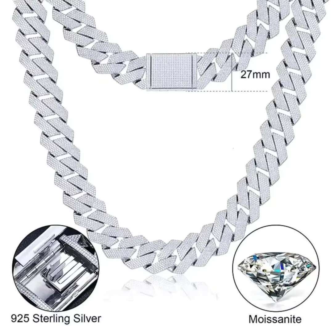 OEM Custom Made 27MM Silver Cuban Chain Natural Moissanite Diamond Stone 925 Silver Hip Hop Jewelry Cross Letter Pattern Sale