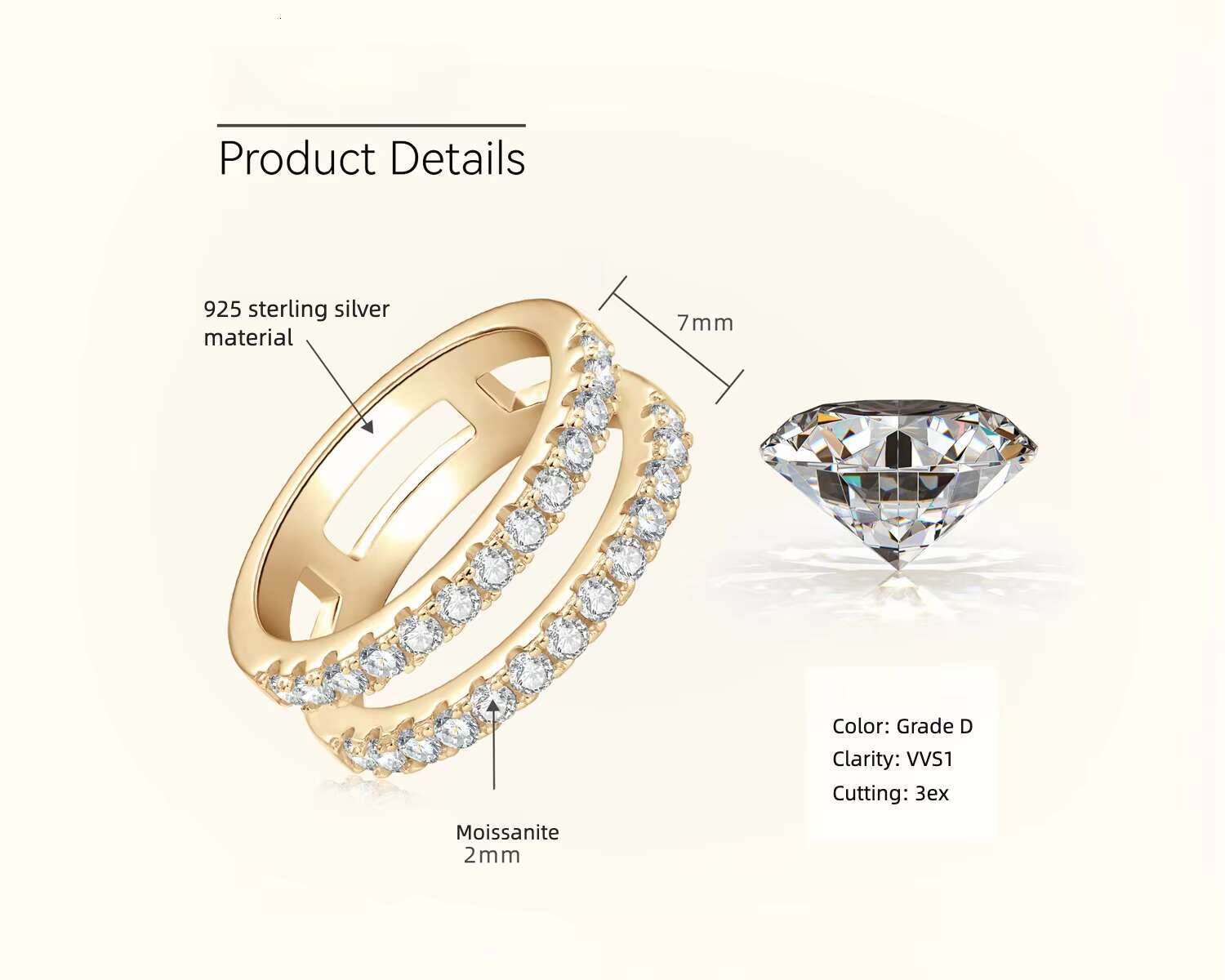 Hot Sale S925 Sterling Silver Moissanite Ring Sparkly Pave Diamond Double Circle Eternity Band Ring Womens Gift