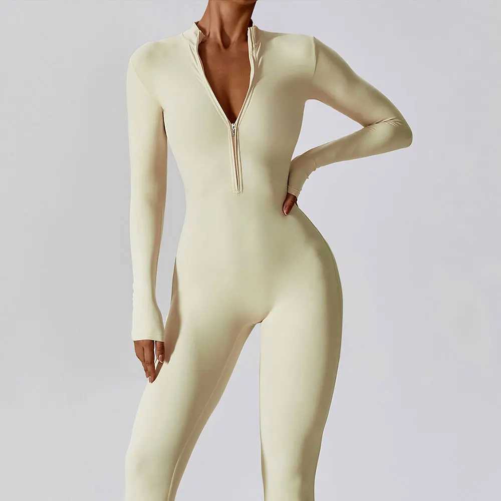 Yoga Boilersuit long sleeved womens sportswear zipper jumpsuit for exercise high-intensity fitness one-piece tight fitting clothing W250326