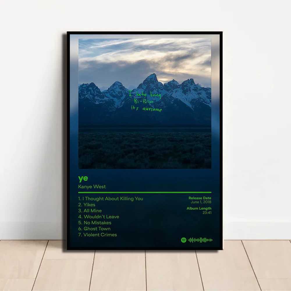 Rap Singer Kanye West Art Poster Pop Music Album Cover High-definition Printed Canvas Painting Home Wall Decoration FramelessC250326