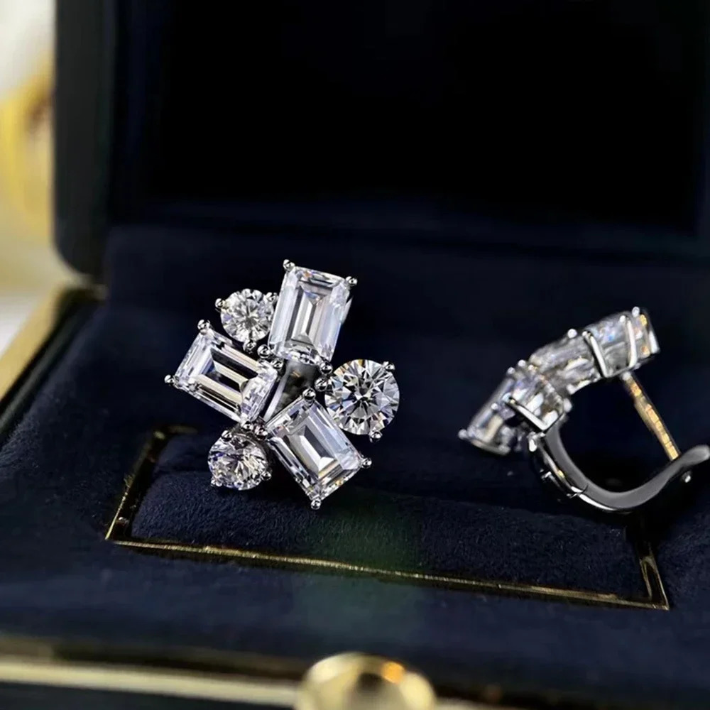 shop 925 Sterling Silver Emerald Cut Created Gemstone Studs Earrings Wedding Party Fine Jewelry Wholesale 250318