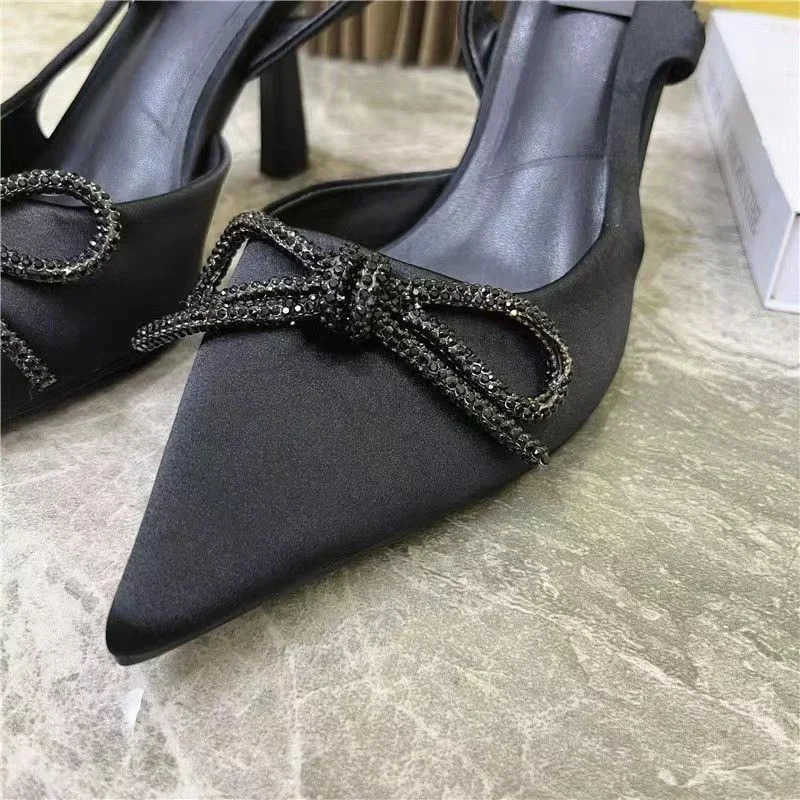 2025 Wan High H Sparkly Bow Sandals Pointed Toes Wen Shoes Elegant Pumps for Wen Mler Par Nightclub Zapatos Mujer Z250326