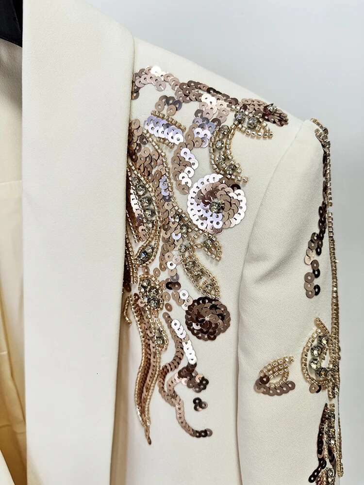 HIGH STREET Newest Fashion 2024 Designer vestido Women's Shawl Collar Beaded Draped Blazer Dress