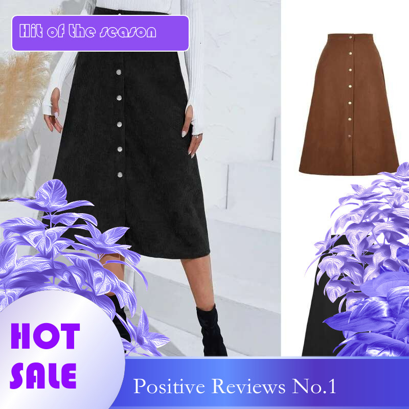 Dongdumaoyi Premium Corduroy Midi Rok Voor Dames Enkele Rij Knopen Hoge Taille Herfst Winter Lange A