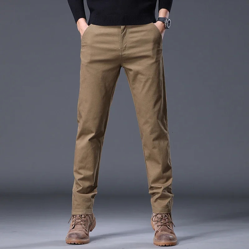Autumn 97 pure cotton mens pants Korean fashion slim straight three person soft and comfortable elastic casual solid color 250326