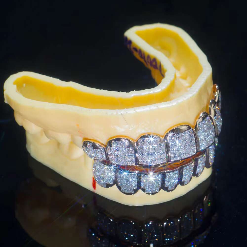 8 on 8 Vvs Baguette Moissanite Diamond With 10Kt Silver Gold Framing Attached Teeth Grillz Unique Wear Unisex
