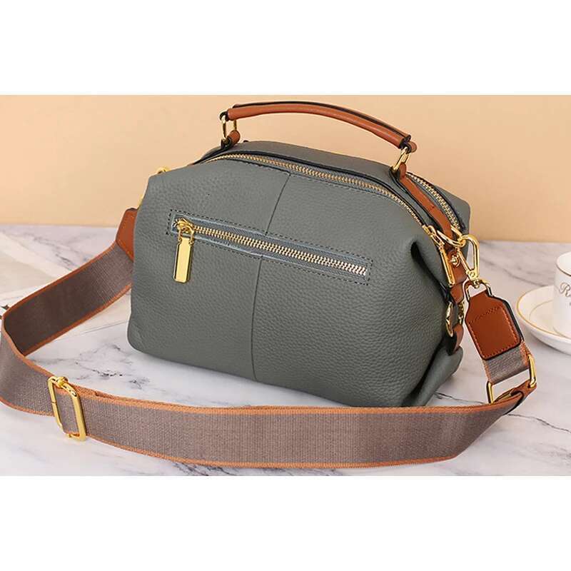 Compartments 2 Straps Roomy Handbag Women Genuine Leather Messenger Female Shoulder Cross-Body Bag D360