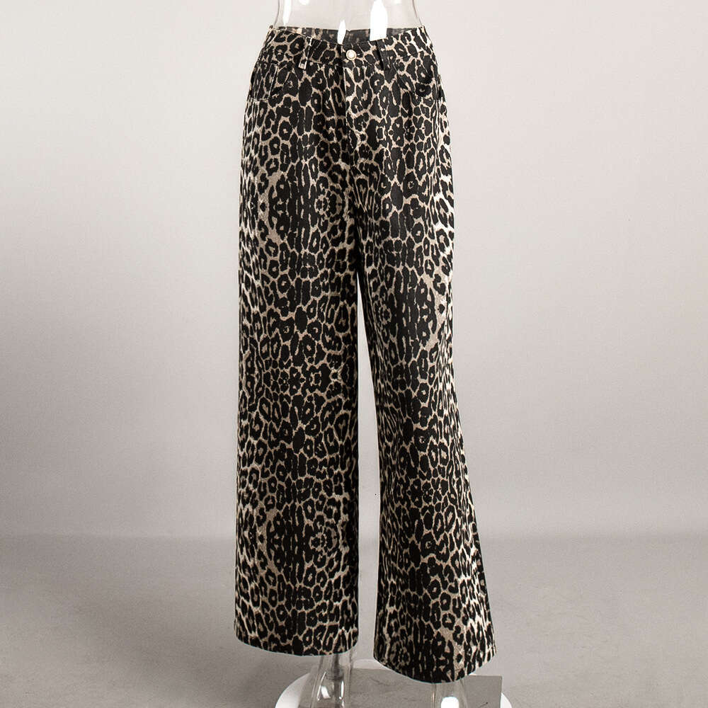 Leopard For Spring And Summer 2025, Y2k Loose Casual Floor Length Leopard Print Wide Leg Pants