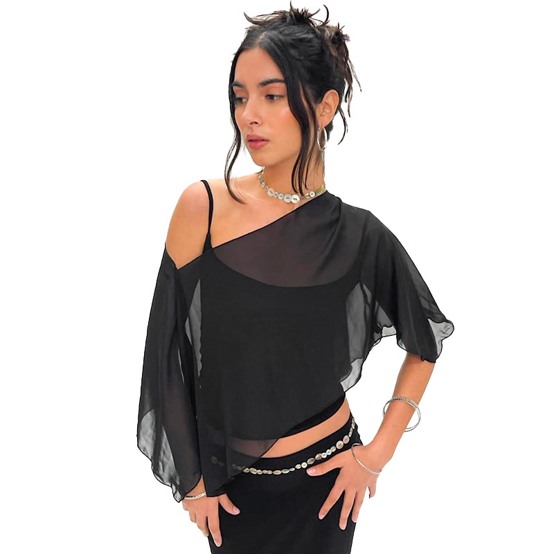 2025S Fashion Designer Q TP Style Women S Autumn And Winter Camisole Diagonal Cross Mesh Transparent Irregular Top T Shirt