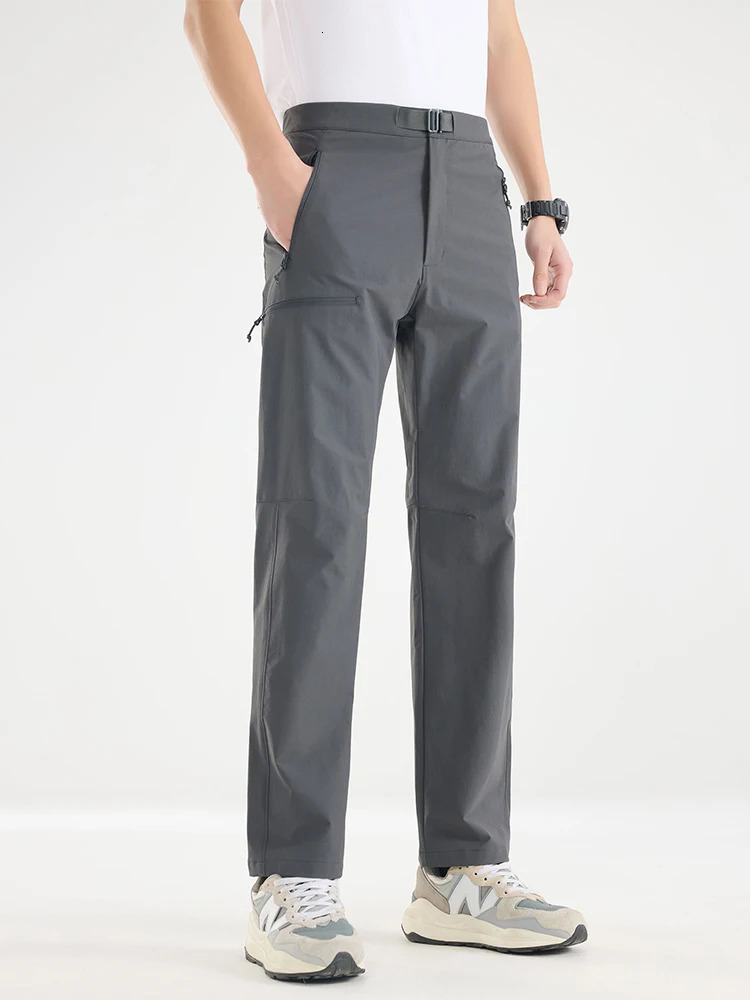 Mens quick drying casual pants with 4 zippered pockets outdoor stretch nylon lightweight golf pants ultra-thin suitable for walking cargo 250321