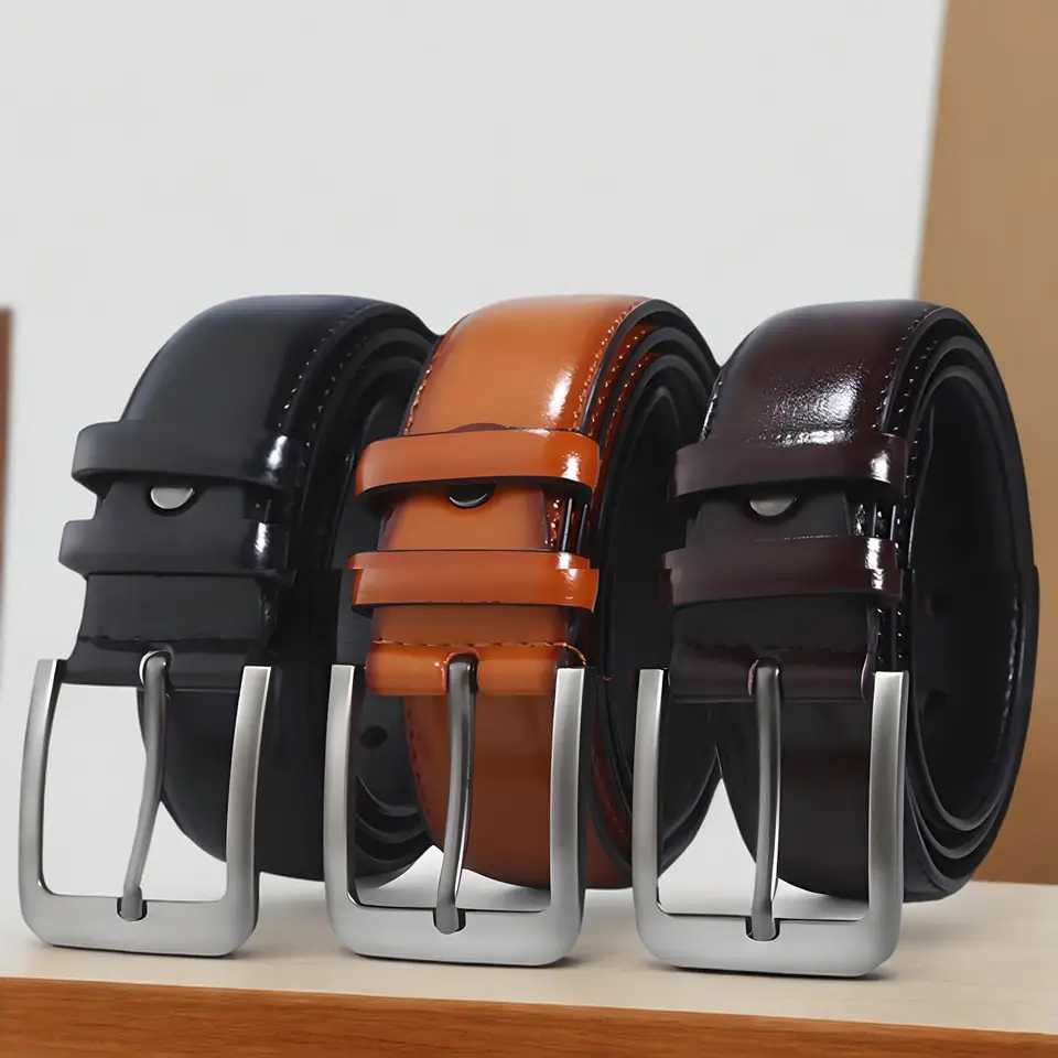 PU mens belt luxury designer high-quality fashionable retro brown denim mens belt buckle W250326