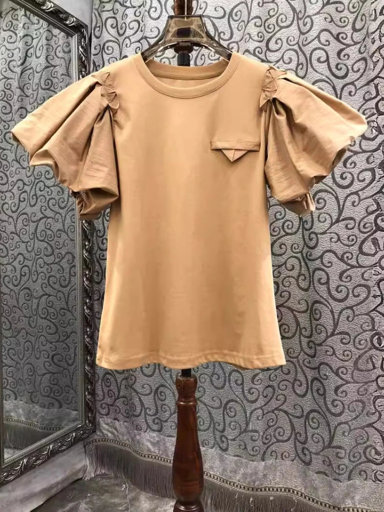 Retro Womens Simple T-shirt Summer T-shirt Puff Sleeve O-neck T-shirt Full Match Top Fashion Sweet White T-shirt Ropa Mujer 250321