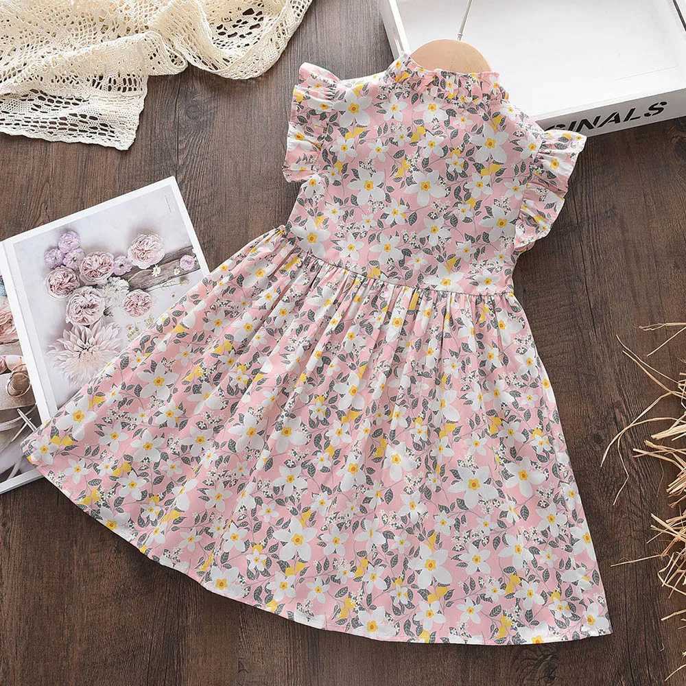 Menoea 2023 Summer Baby Girl Flower Dress Fashion Sled Flying Sleeve Flower Dress 2-6 Year Old Childrens Casual Clothing Set W250326