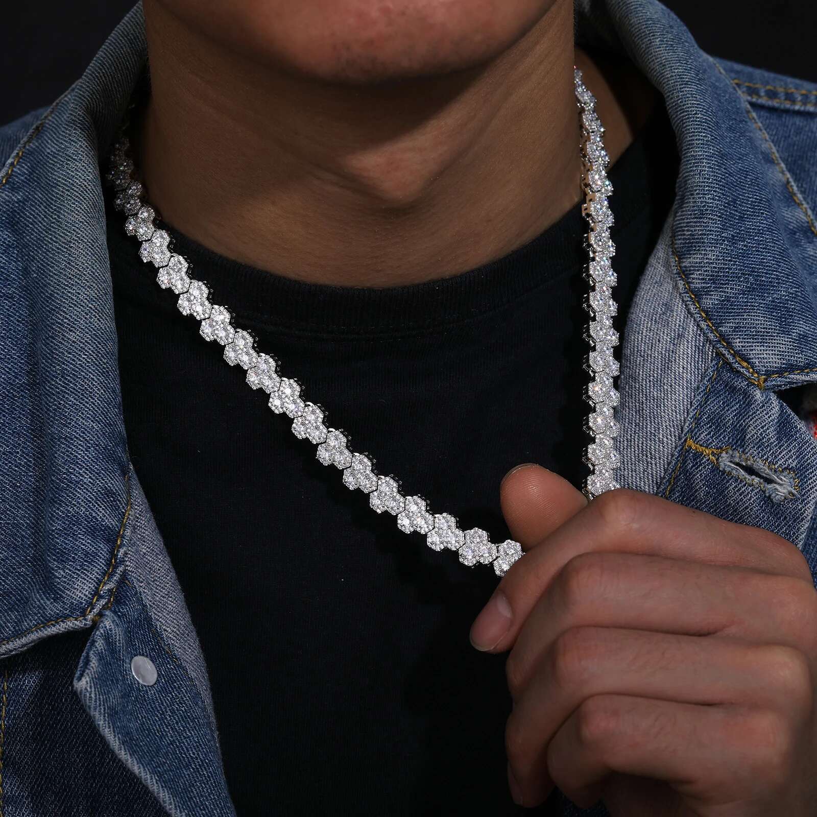 12mm Miami Prong Cuban Chain Necklace Triangle Micro Pave Iced Out Moissanite Link Fashion Hip Hop Jewelry for Gift