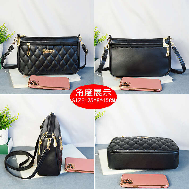 New 2023 Crossbody Shoulder Multi layered Embroidered Leisure Fashion Mom Middle aged Straddle Bag