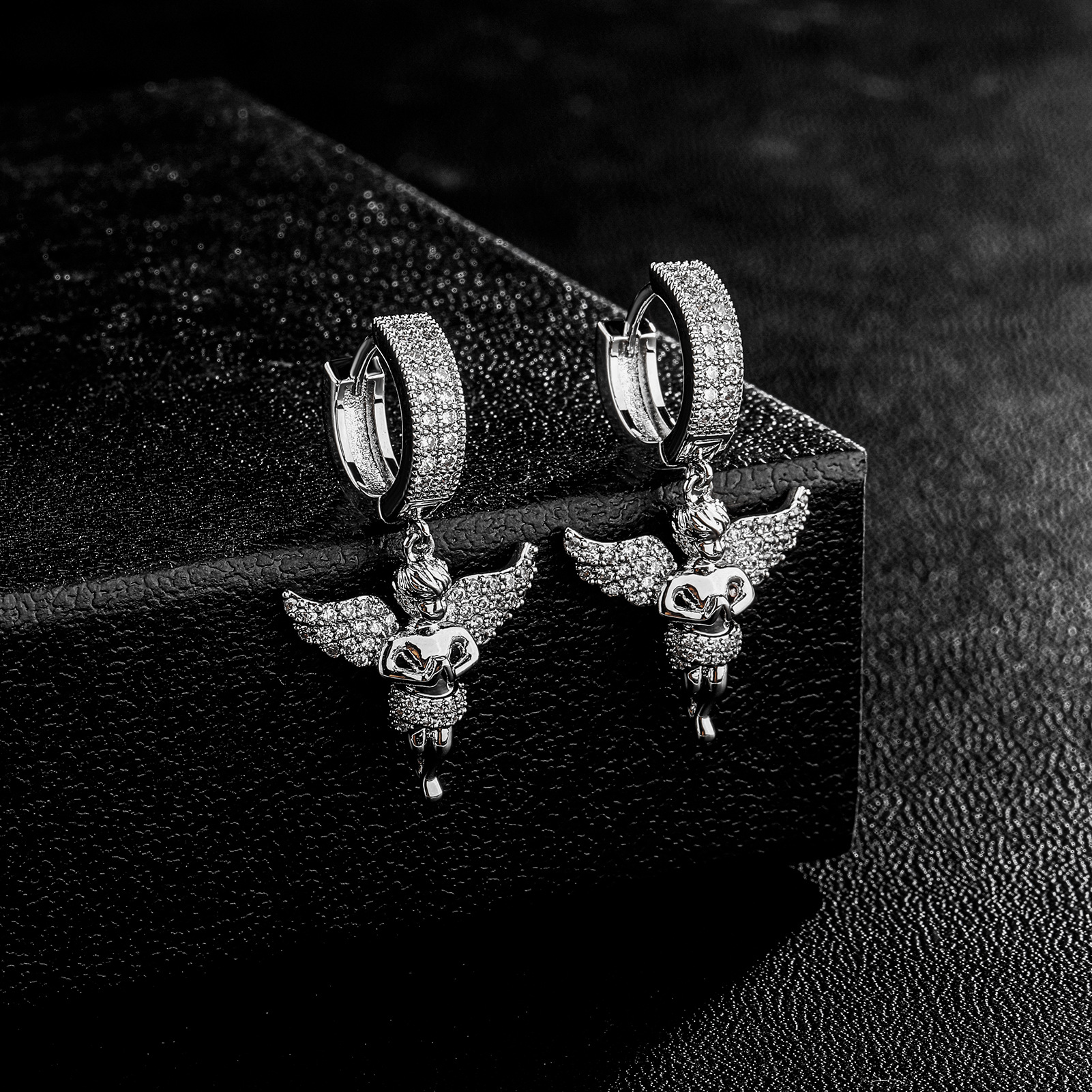 Charm Hip Hop Charm Angel Hoop Earrings 5A Zircon 14K Gold Plated Jewelry Gift