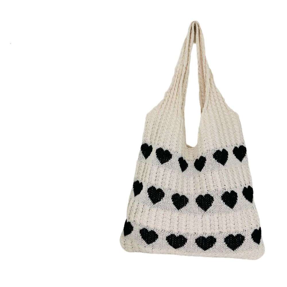 2023 New Instagram Love Pattern Knitted Large Capacity Tote Bag