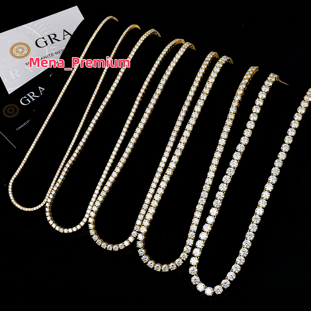 Custom Unisex Hiphop Trendy Jewelry Gold Plated 925 Sterling Silver Vvs Mossanite Moissanite Lab Diamond Tennis Chain Necklace