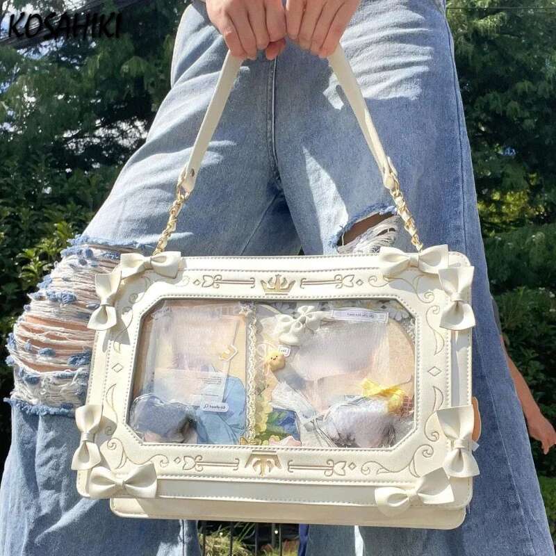 2025 New Women Aesthetic Bow Crossbody Bag Design Sweet Y2k Preppy Ita Bags Fashion Ins Transparent Shoulder Handbags