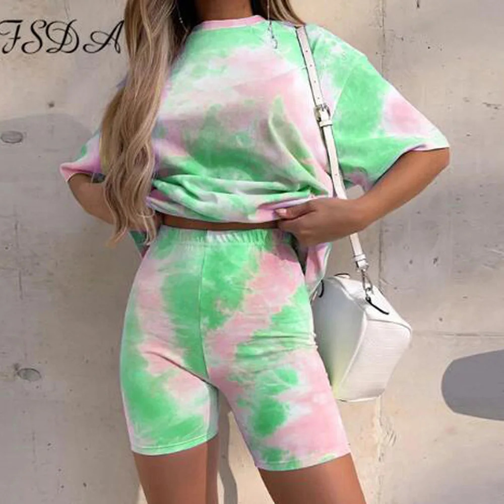 womens pajamas home clothes womens fashionable tie dye loose and thin casual T-shirt short casual home clothes 250320