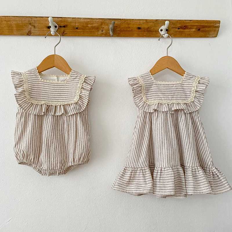 Sisters Clothes Kids Par dresses childrens baby girls jumpsuit sleeveless cotton striped summer baby girls princess dress Korean sled W250326