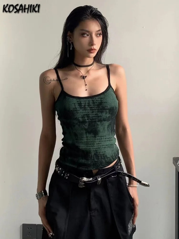 Summer Y2k Aesthetic Letter Print Tank Tops Women Streetwear Basic Slim Tanks Sleeveless Sexy Grunge Casual Cropped Top 250321