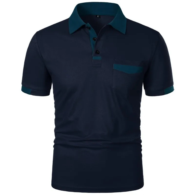 mens short sleeved solid color polo shirt with pockets breathable and loose basic lightweight top 250326