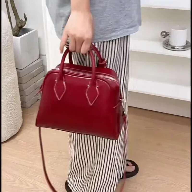 2024 Handmade High-Quality First-Layer Cowhide Underarm Shoulder Crossbody Boston Genuine Leather Women's Bag