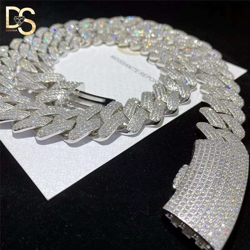 Luxury Hip Hop 18 20 22 Inches S925 Sterling Silver VVS Moissanite Cuban Chain Necklace Men