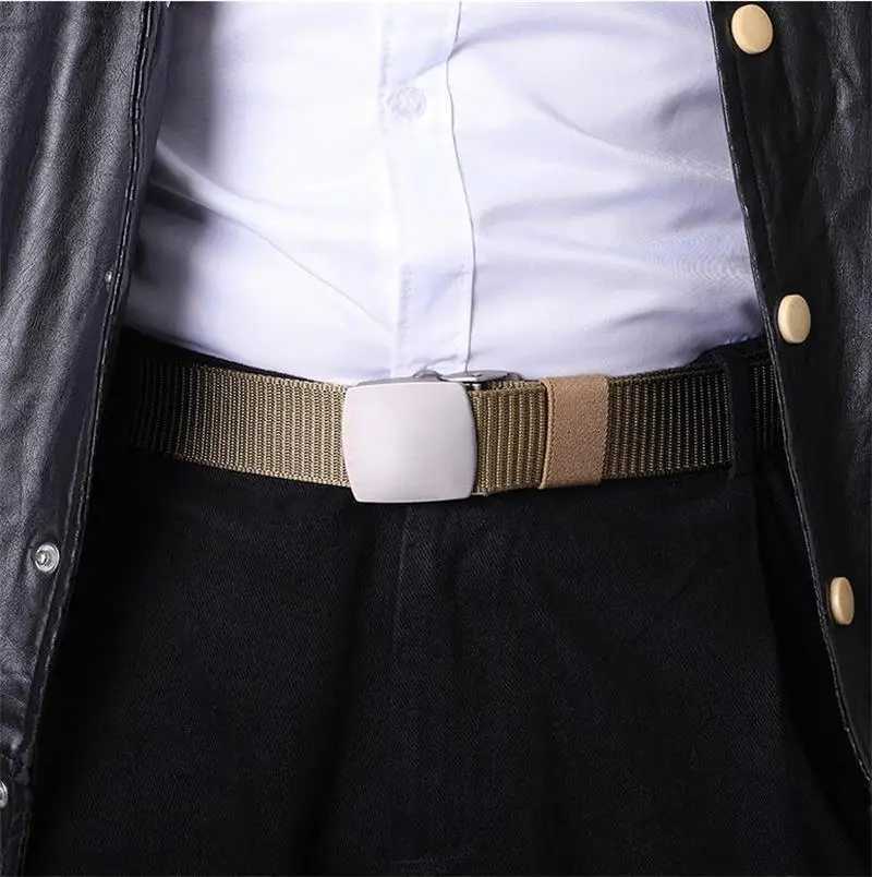 2022 new canvas mens belt fashion black nylon outdoor metal automatic buckle leisure fully matched luxury belt mens wholesale W250326
