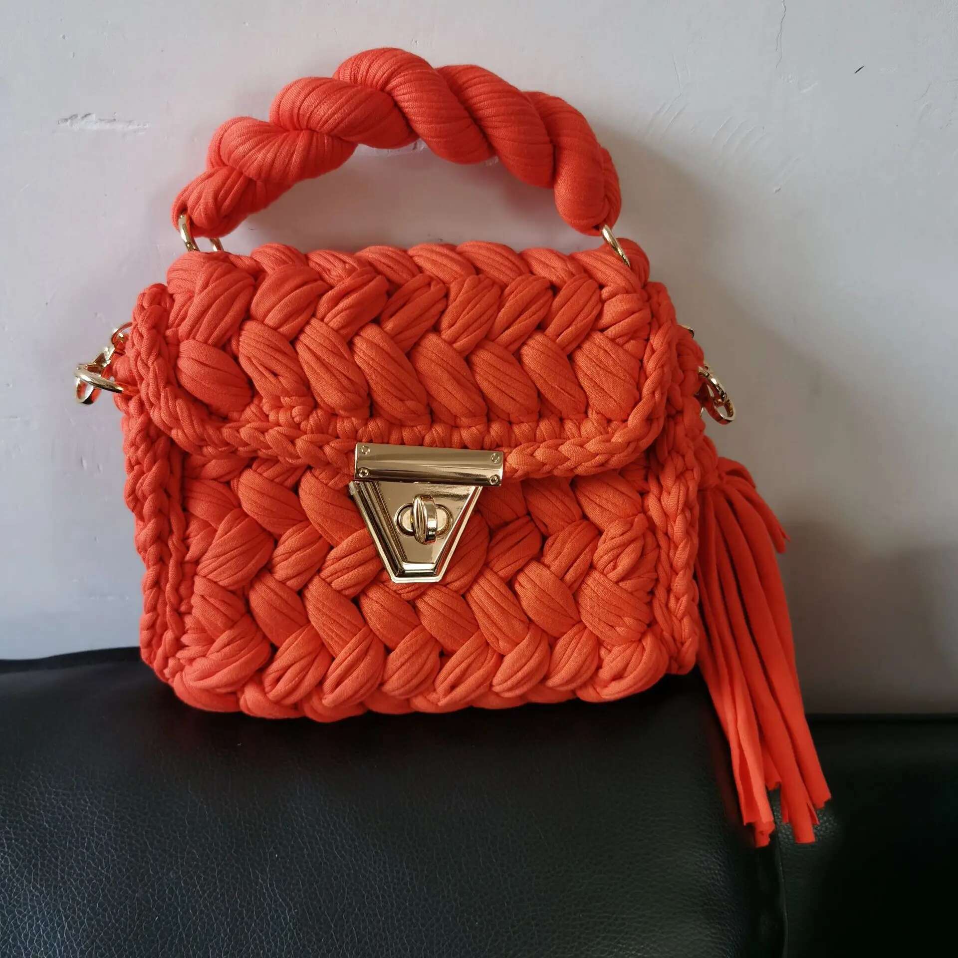Ladies BAG Beige Square Tassel Solid Color Cloth Strip Woven Bag Shoulder Diagonal Crossbags For Women Designer Handbag