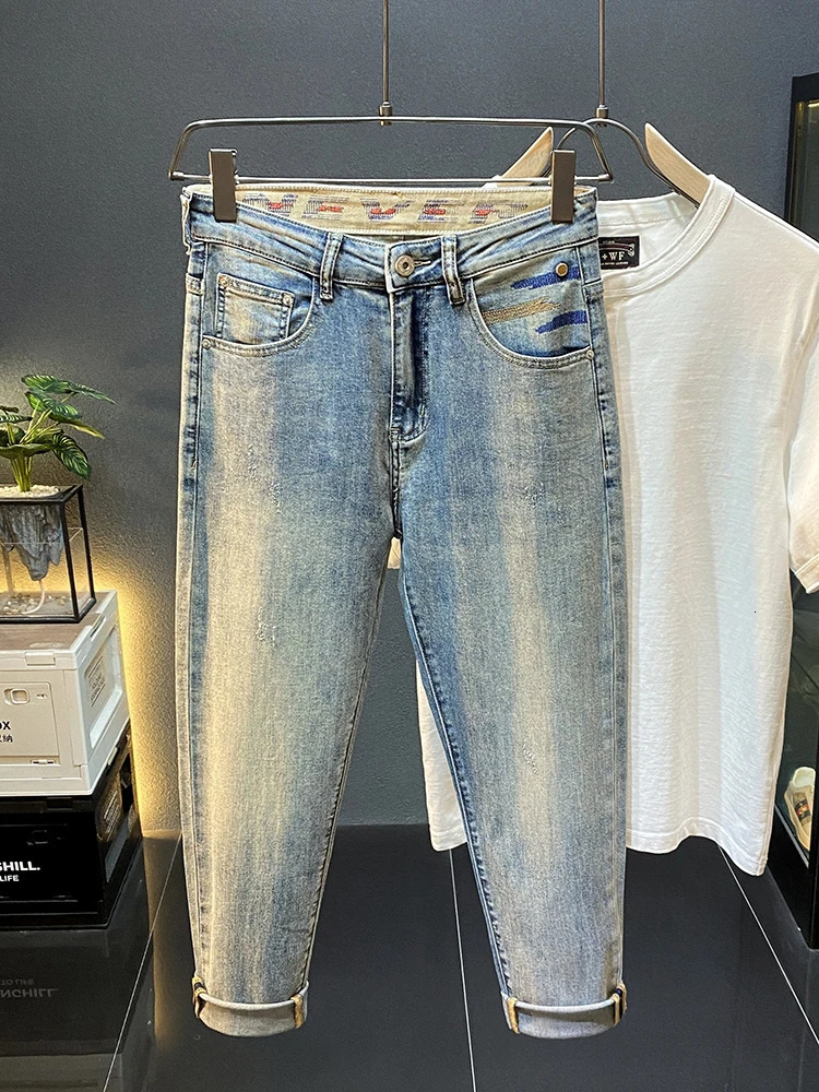 highend stretch Harun jeans suitable for mens fashion casual edition loose and comfortable basic slim fit small leg pants 250326