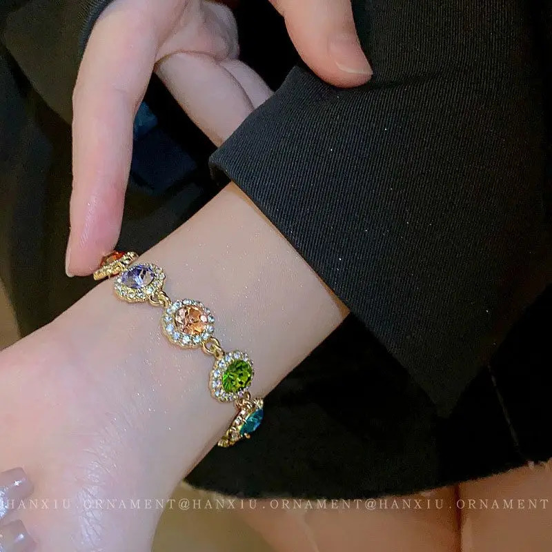 Fashionable and exquisite crystal colored gemstone womens bracelet suitable for birthdays weddings parties jewelry gifts 250326