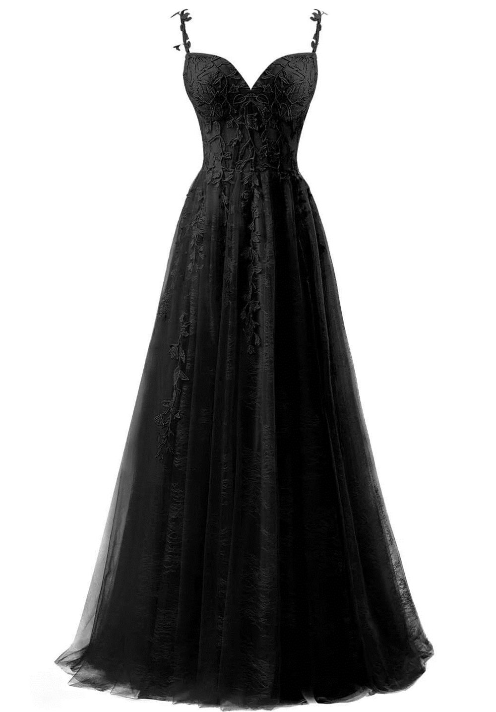 Long Prom Dresses Elegant Appliques Deep V-Neck Sexy Backless Spaghetti Tulle A-Line Lace-up Plus Size Formal Occasion Evening Party Gown Pd03
