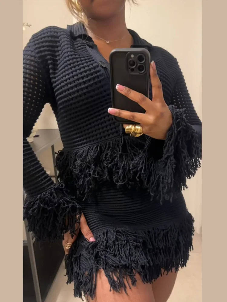Knit Tassel Cardigan Mini Skirt Set Women Casual Singlebreasted Sweater Aline Spring Lady Suit Outfits 250318