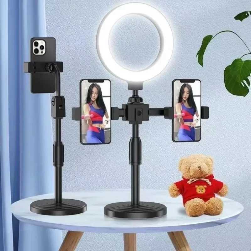 Mobile with ring light tripod top desktop phone stand used for video photo shooting floor standXJ250326