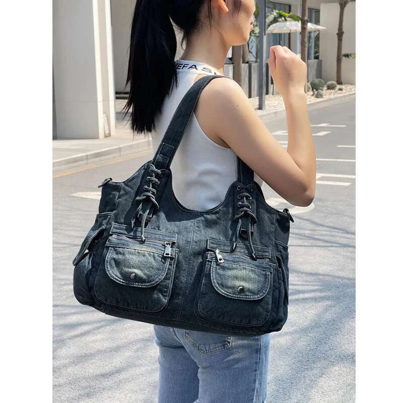 Ipinee Women's Denim Bag Y2k Vintage Blue Jean Purse And Handbags Crossbody Shoulder Wallet Large Capacity