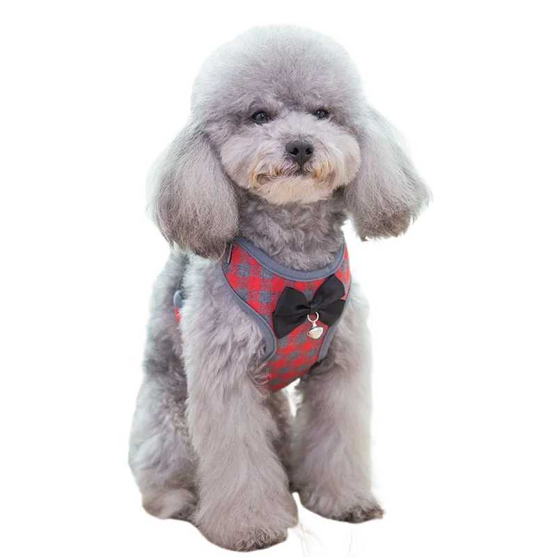 Plain weave dog harness and belt set pet cat vest harness with bow net pad suitable for small puppies Chihuahua dogs York dogs 10A X250326