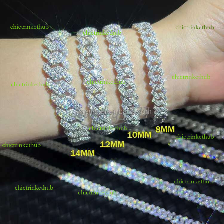 RTS Hot Sale 2rows 8mm-15mm wide Hip Hop S Sier VVS Moissanite Dia Cuban Bracelet For Men