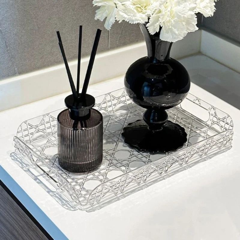 Vine Pattern Acrylic Tray Plaid Jewelry Aromatherapy Storage Plate Living Room Water Cup Trays Desktop Home Decoration 250320bj